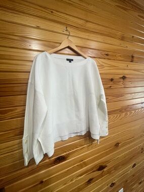 J. Crew White Ribbed Crewneck Sweater